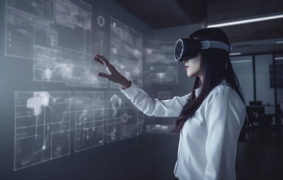 datum woman digital futuristic virtual innovation glasses technology graphic business 3d. Generative AI.