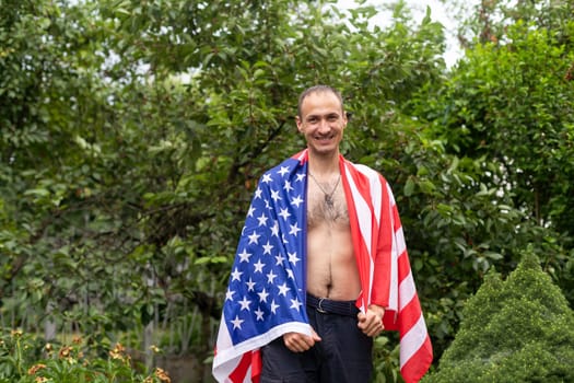 Naked man with american flag