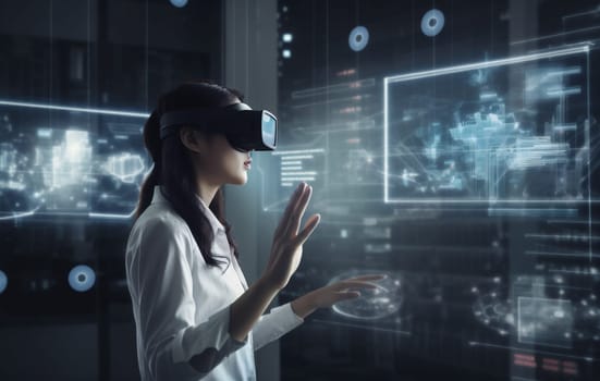 3d woman futuristic datum virtual technology glasses digital business innovation graphic. Generative AI.