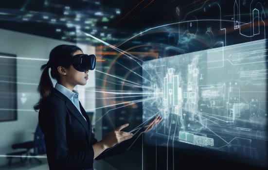 virtual woman digital glasses innovation screen futuristic business 3d graphic technology. Generative AI.