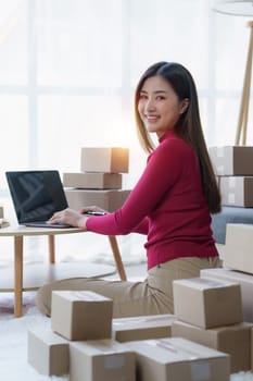Small businesses SME owners female entrepreneurs check online orders to prepare to pack the boxes, sell to customers, sme business ideas online