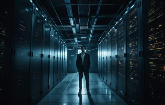 man storage data network datum computer connection server technology system administrator center. Generative AI.