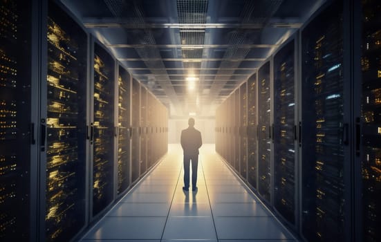 science man connection storage technology center system server network data computer datum. Generative AI.