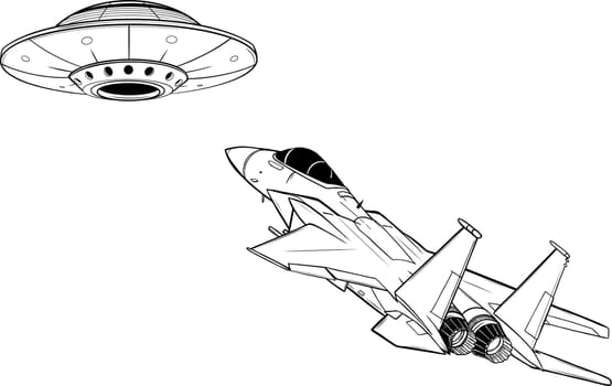 Vintage UFO spaceship concept in monochrome style isolated vector illustration