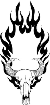 Monochrome illustration of Bull Skull isolated on a white background