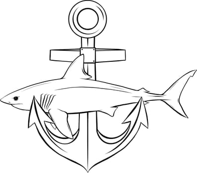 vector illustration of silhouette White Shark With Anchor on white background