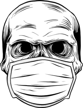 monochrome Skull in the medical mask. Vintage vector illustration