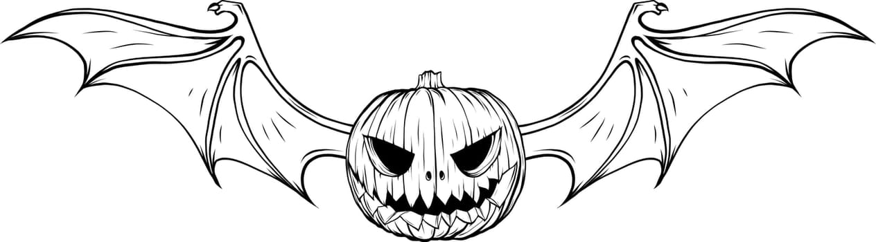 Monochrome pumpkin head design with bat wings