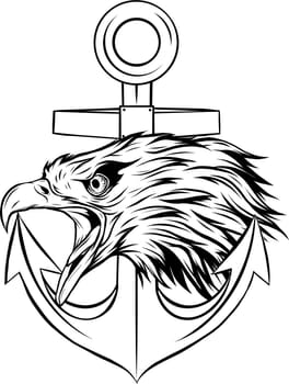 vector illustration of Eagle with Anchor. Monochrome tattoo style.