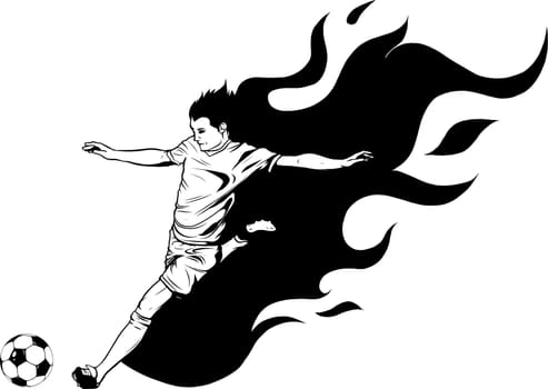Soccer Player Flame Kick-Flame trailing football athlete doing his power kick