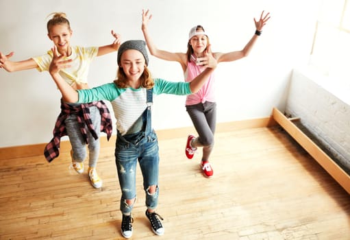 Step up and dance or step out. young girls dancing in a dance studio.