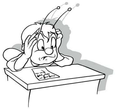 Drawing of a Beetle Sitting in a School Desk