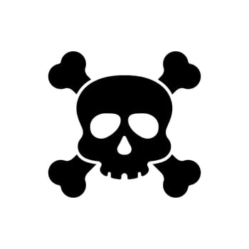 Black Skull with Crossbones for Celebration Halloween Silhouette Icon. Skeleton Face with Cross Bones Glyph Pictogram. Danger, Poison, Toxic, Biohazard Concept Icon. Isolated Vector Illustration