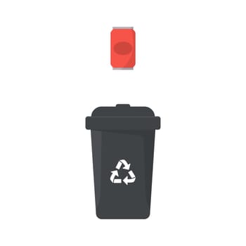 Dustbin Container or Recycle Bin for Metal. Plastic Bin for Trash Separation on White Background. Isolated Vector Illustration