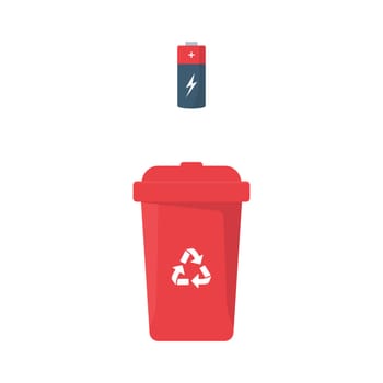 Dustbin Container or Recycle Bin for E-waste and Battery. Plastic Bin for Trash Separation on White Background. Isolated Vector Illustration