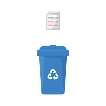 Dustbin Container or Recycle Bin for Paper and Cardboard. Plastic Bin for Trash Separation on White Background. Isolated Vector Illustration