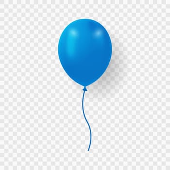 Single Dark Blue Balloon with Ribbon on Transparent Background. Blue Realistic Ballon for Party, Birthday, Anniversary, Celebration. Round Air Ball with String. Isolated Vector Illustration