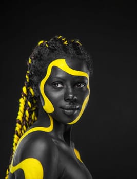 The Art Face. How To Make A Mixtape Cover Design - Download High Resolution Picture with Black and yellow body paint on african woman for your Music Song. Create Album Template with Creative Image.