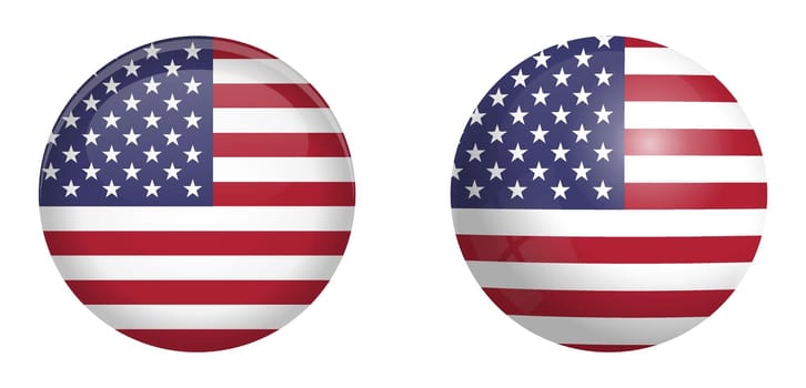 United States of America flag under 3d dome button and on glossy sphere / ball.