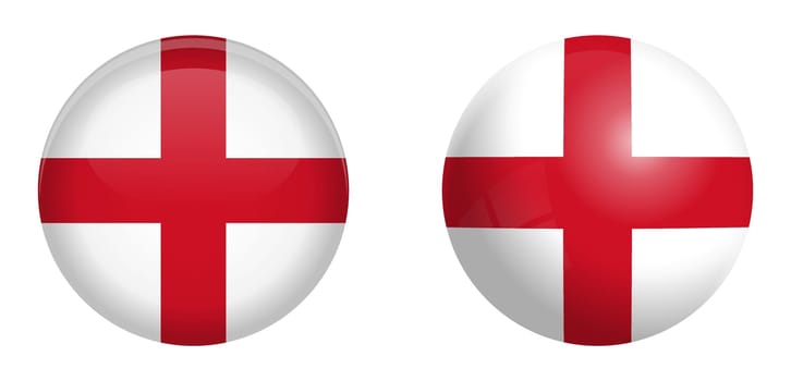 England flag under 3d dome button and on glossy sphere / ball.