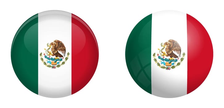 Mexico flag under 3d dome button and on glossy sphere / ball.