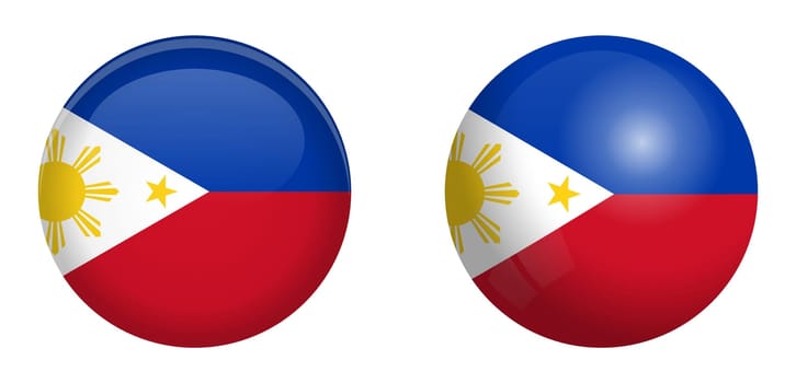 Philippines flag under 3d dome button and on glossy sphere / ball.