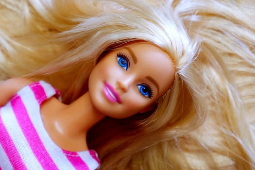 Portrait of a Barbie doll with loose blond hair