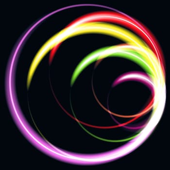 Multicolored neon circles on a dark background