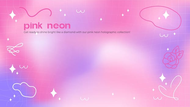 Pastel pink Neon Holographic Abstract Background with Copy Space smooth and rounded hand-drawn Kawaii and Y2K Elements