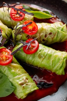 Russian cabbage rolls golubtsy with minced beef