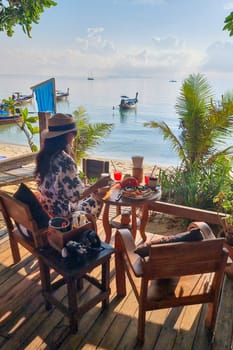 breakfast with coffee at the beach of Koh Lipe Island Southern Thailand