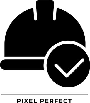Hard hat with check mark black glyph icon