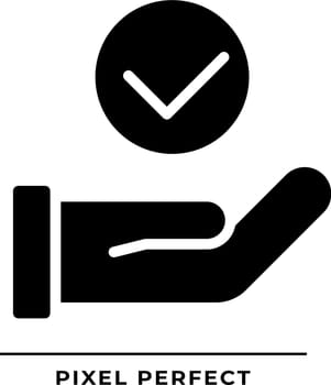 Hand with check mark black glyph icon