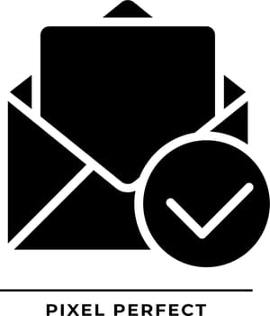 Letter with check mark black glyph icon