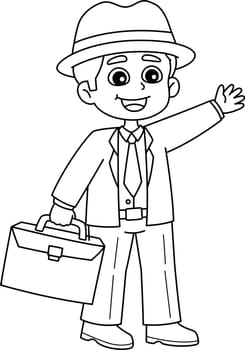 Father Holding Briefcase Isolated Coloring Page