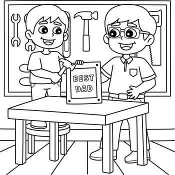 Father and Son doing Carpentry Coloring Page