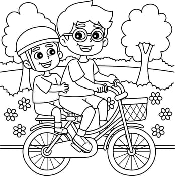 A cute and funny coloring page of a Father and Son Riding a Bike. Provides hours of coloring fun for children. Color, this page is very easy. Suitable for little kids and toddlers.