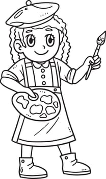Artist Girl Painting Isolated Coloring Page