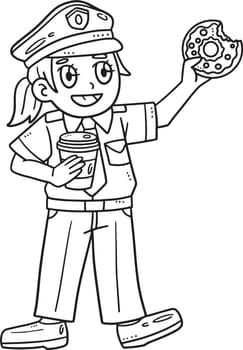 Police Having Coffee Break Isolated Coloring Page