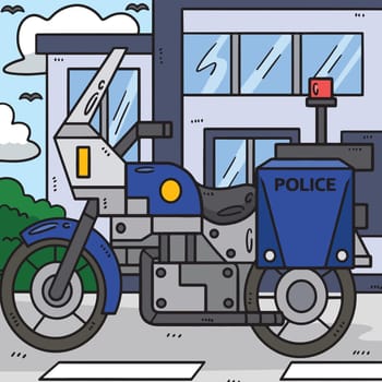 Police Motorcycle Colored Cartoon Illustration