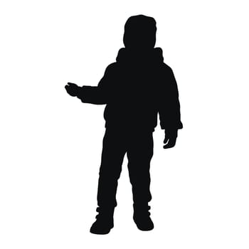 Child in jacket stands silhouette