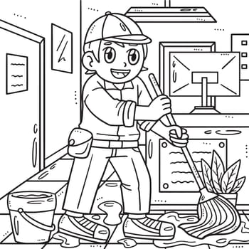 Labor Day Janitor Cleaning Coloring Page for Kids