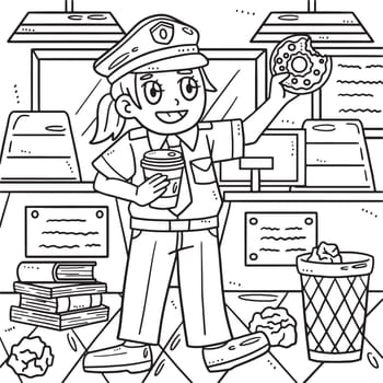 Labor Day Police Having Coffee Break Coloring Page