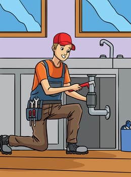 Plumber Man Colored Cartoon Illustration