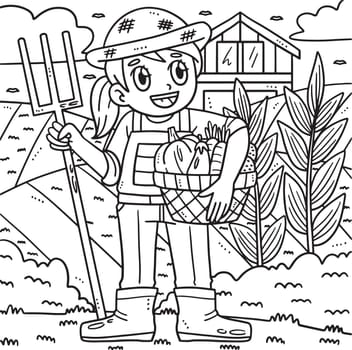 Labor Day Farmer with Harvest Coloring Page