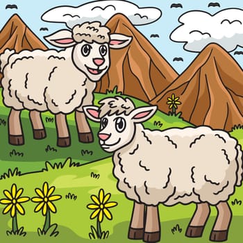 Sheep Animal Colored Cartoon Illustration