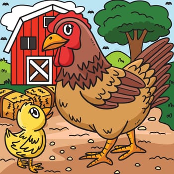 Chicken Animal Colored Cartoon Illustration