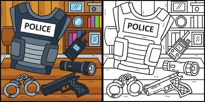 Police Officer Equipment Coloring Illustration