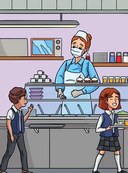 Lunch Lady Colored Cartoon Illustration