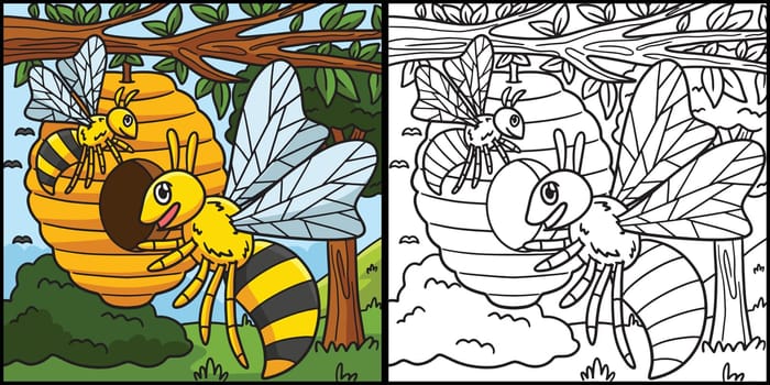Bee Coloring Page Colored Illustration